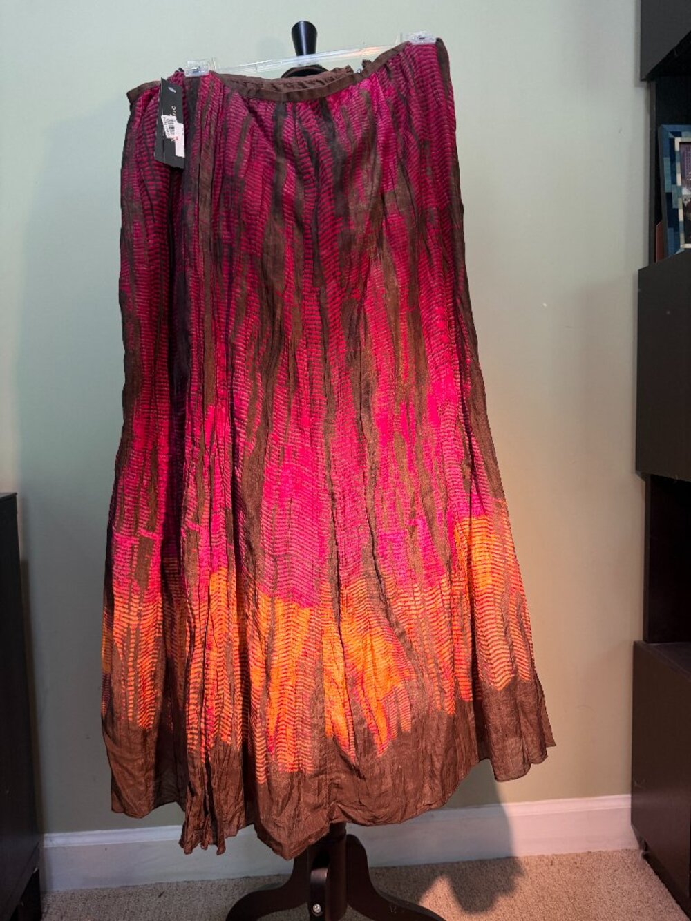 Nic & Zoe batik cotton & silk crinkle skirt NWT lined zipper size 12, FLOWY